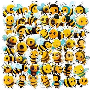 50 Pcs Waterproof Animated Bees Vinyl Stickers Bundle Set